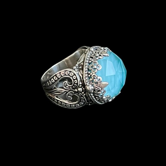 Konstantino Sterling Silver Turquoise Rock Crystal doublet ring - Picture 2 of 14
